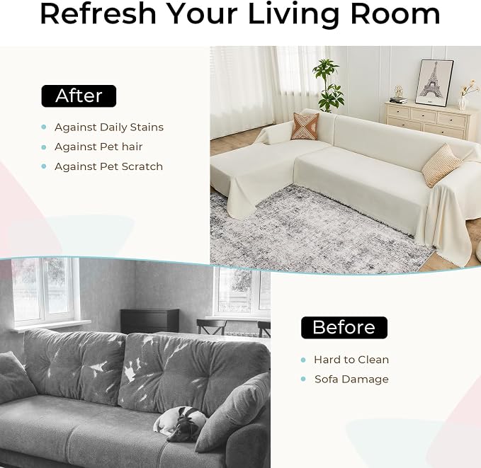 CAPALOCA Sectional Couch Covers, 2 Pieces Chenille Sofa Cover L Shaped Couch - Image 4