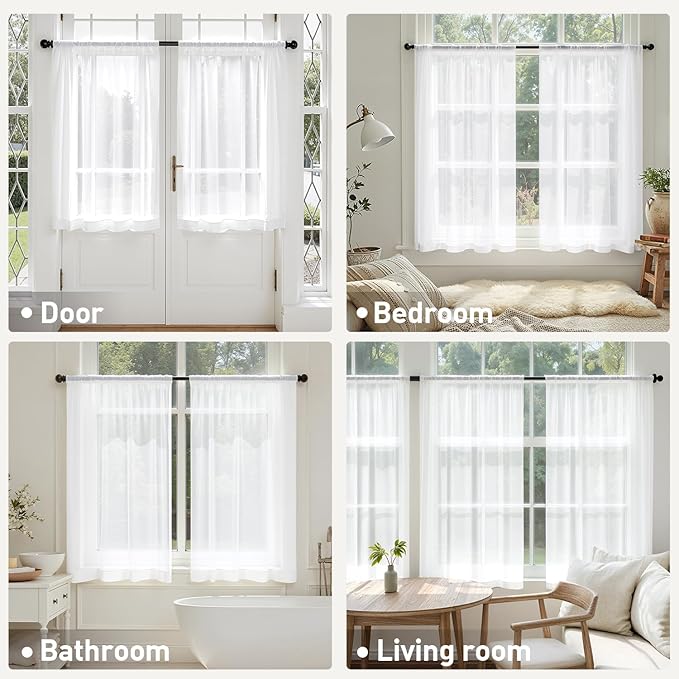 MIULEE Short Sheer Curtains 54 Inches Long, 4 Panels Set, Light Filtering Rod - Image 5