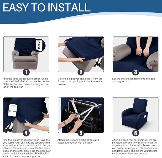 YEMYHOM 3 Pieces Stretch Recliner Slipcover Latest Jacquard Small Recliner - Image 6