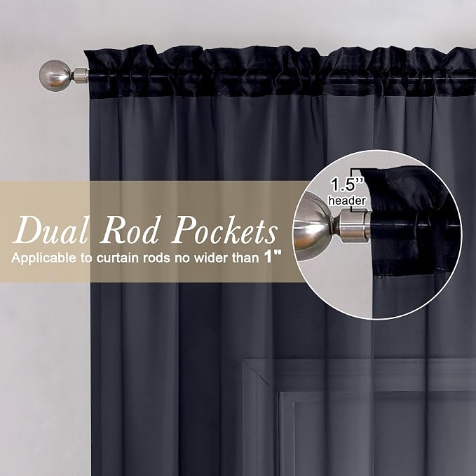 Lecloud Sheer Curtain Panels Set 96" Inches Long, Solid Voile Light Filtering - Image 2