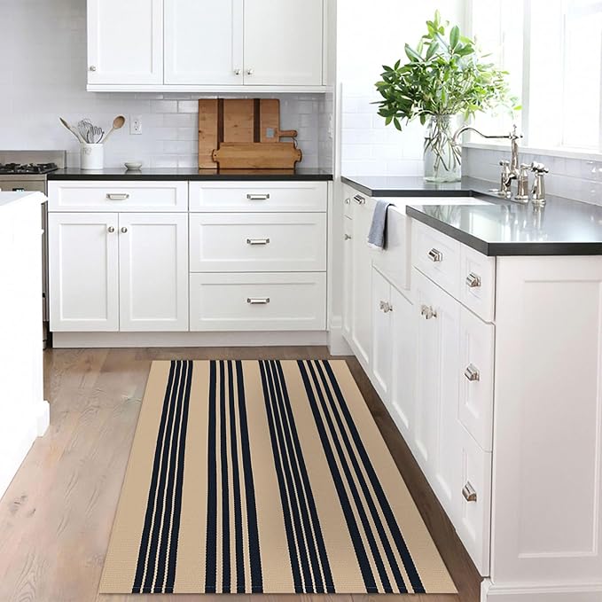 KOZYFLY Striped Front Door Mat 3x5 Ft Brown and Black Front Door Rug Cotton - Image 7