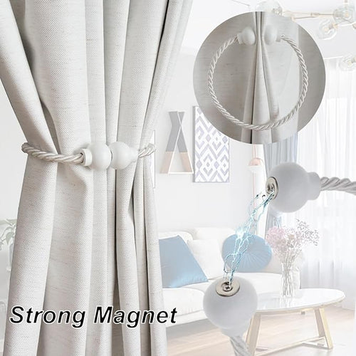 2 Pack Magnetic Curtain Tiebacks Modern Handmade Rope Curtain Tie Backs - Image 2