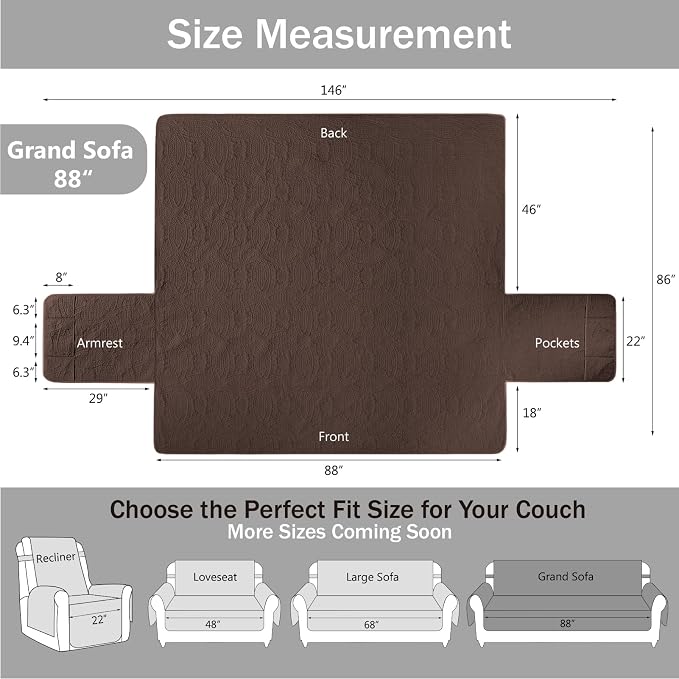 Quilted Grand Sofa Covers Washable, Couch Cover - Image 7