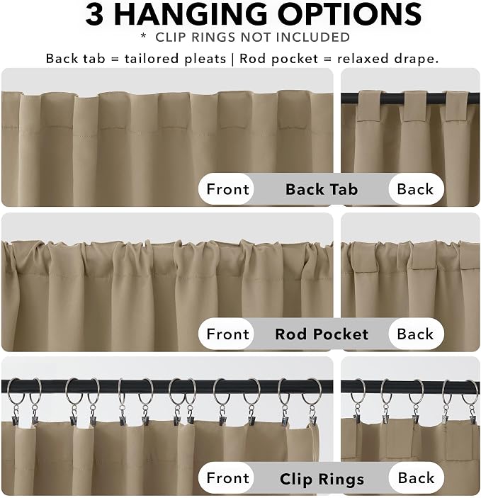 Deconovo Blackout Curtains, Thermal Insulated, W70 x L63 2 Panels, Back Tab - Image 2