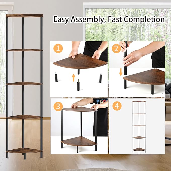 SUNMORY 5 Tier Corner Shelf Stand, Industrial 65" Corner Shelves Display Shelf - Image 7