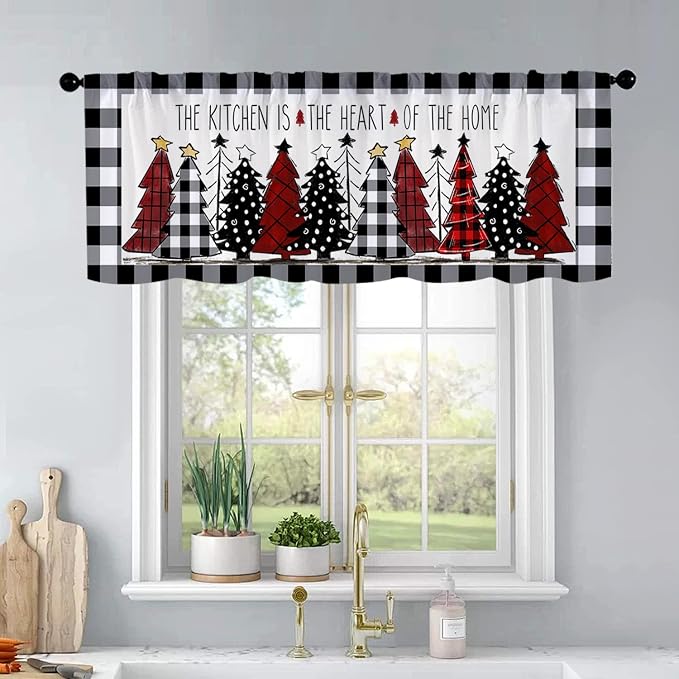 Christmas Kitchen Curtains Christmas Tree Windows Valances Rod Pocket Curtain - Image 2