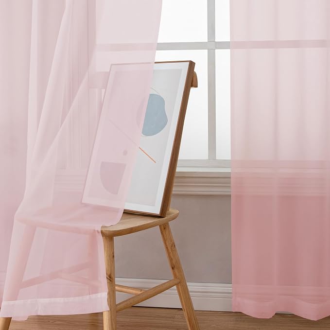 Simplebrand Blush Sheer Curtains 96 Inches Long, Light Filtering Light Purple - Image 3