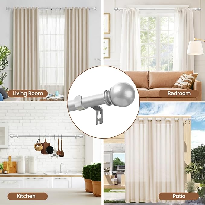 Silver Curtain Rod for Windows 48 to 84 or 88 Inch, 5/8 Inch Diameter - Image 7