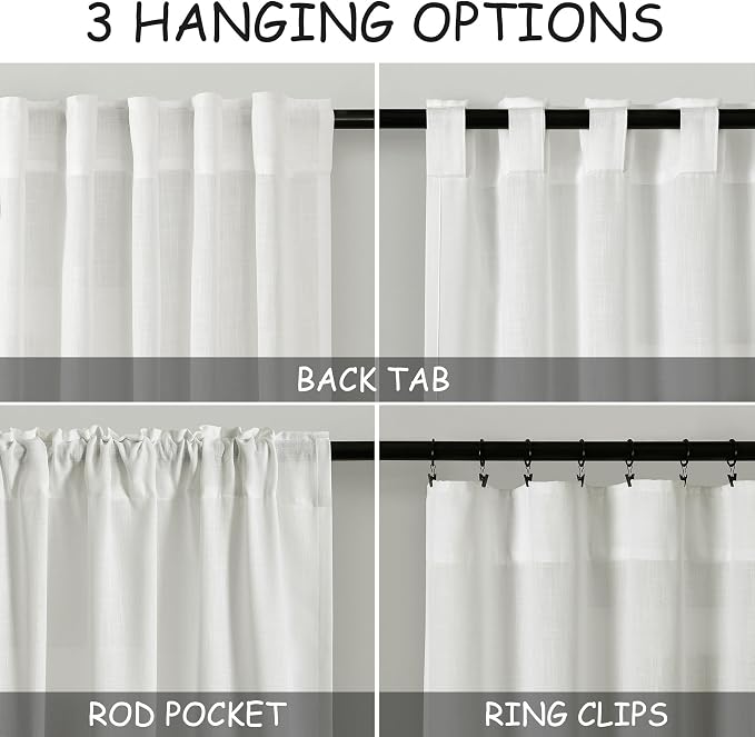 Extra Long Ivory Curtains 132 Inch Length 2 Panels Set Back Tab Neutral - Image 3