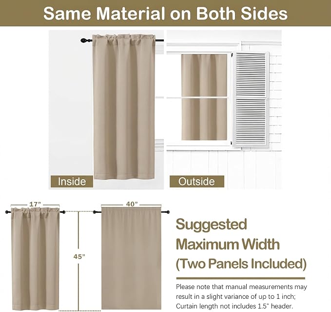 OVZME Short Blackout Curtains for Bedroom 45 Inches Long 2 Panels Set, Solid - Image 2