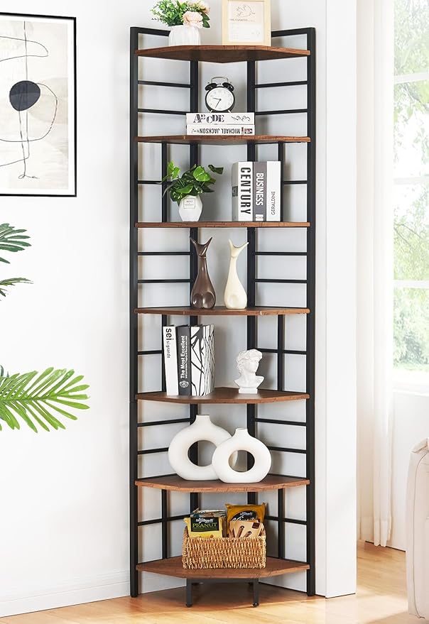 HOMISSUE Corner Shelf, 7 Tier Tall Narrow Bookshelf 82.6", Industrial Corner by Homissue