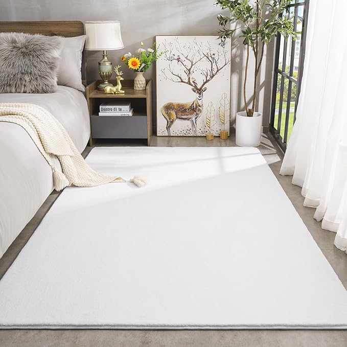 Amearea Modern Area Rugs for Bedroom Living Room, 4x6 Feet White Thickened - Image 2