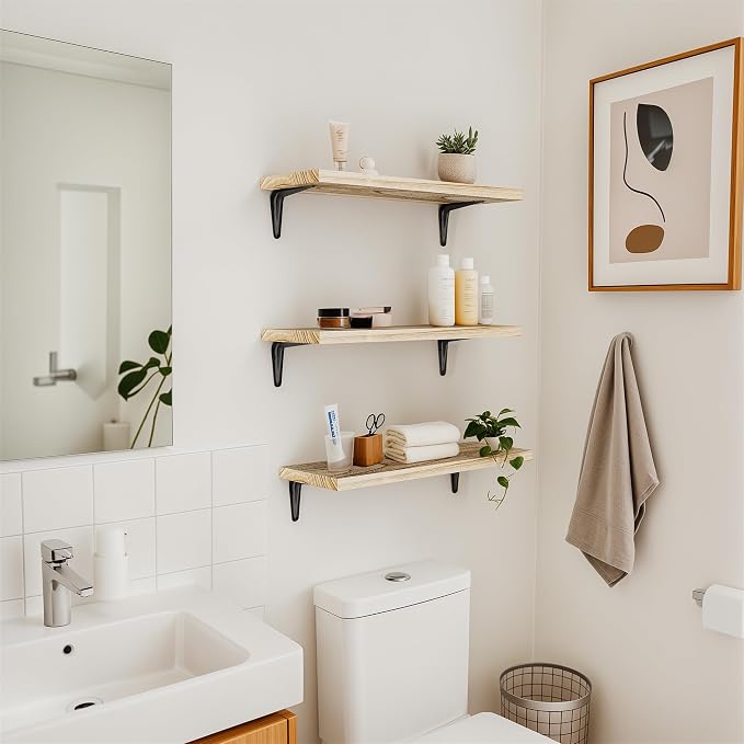 SKYSEN Floating Shelves for Wall Set of 6, 15.7in Wood Wall Shelf for Decor - Image 7
