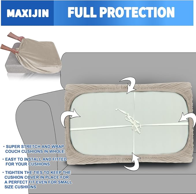 MAXIJIN Velvet Stretch Couch Cushion Covers Soft Sofa Cushion Cover Replacement - Image 4