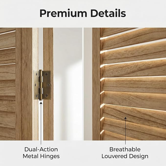 Bluecat 4 Panel Room Divider, Freestanding Solid Wood Partition Wall - Image 6