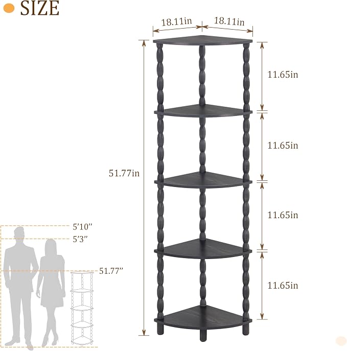 MaxSmeo Corner Shelf, 5-Tier Corner Bookshelf, Stylish Corner Storage Display - Image 3