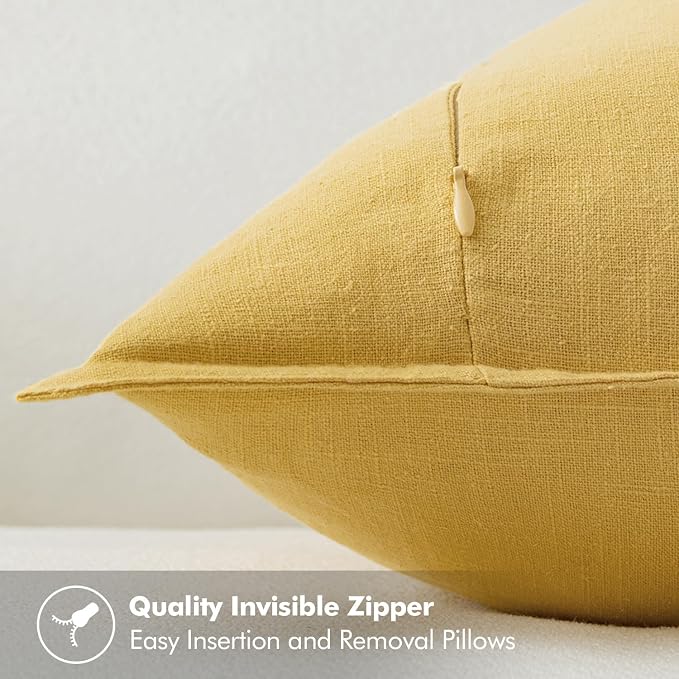 MIULEE Decorative Linen Euro Sham Pillow Covers 24x24 Yellow ​Boho Farmhouse​ - Image 3