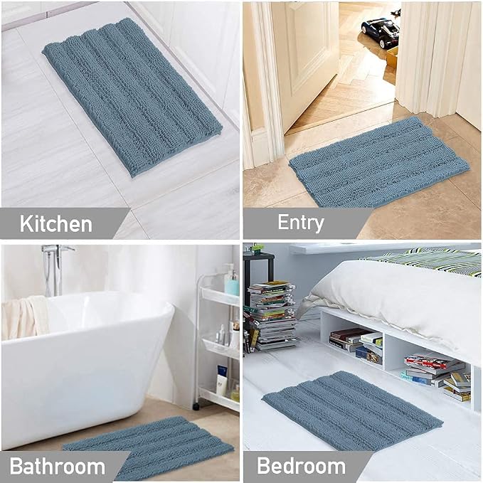 Turquoize Chenille Bathroom Rugs Set Non-Slip Bath Mats - Image 6