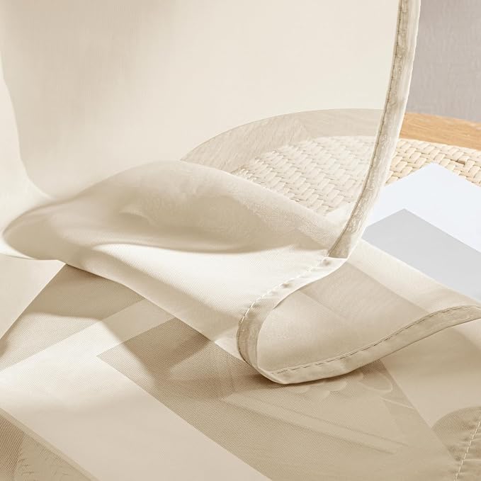 MIULEE Butter Cream Sheer Curtains 102 Inches Long, 4 Panels Set, Light - Image 7
