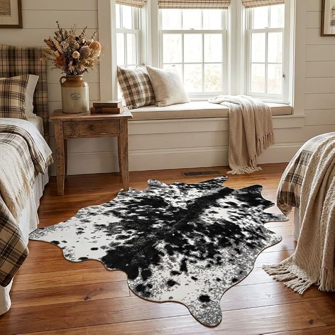 MustMat Faux Cowhide Rug Black and White Cow Print Area Rug Large Animal Hide - Image 2