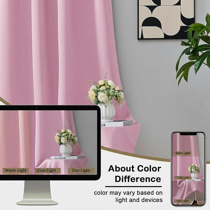 OVZME Pink Blackout Curtains for Girls Room 72 Inch Length 2 Panels Set - Image 7