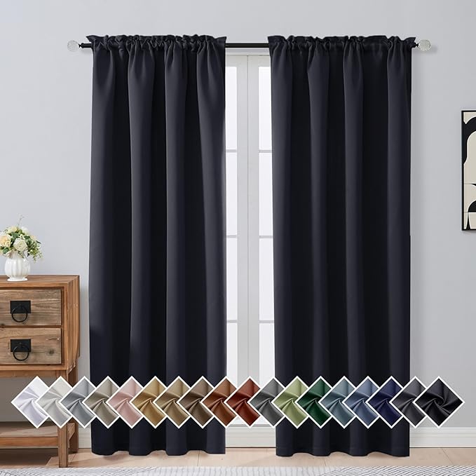 OVZME Black Blackout Curtains for Bedroom 78 Inch Length 2 Panels Set, Solid by OVZME