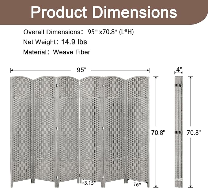 Rose Home Fashion 6 ft Tall Room Divider, Room Dividers and Folding Privacy - Image 3