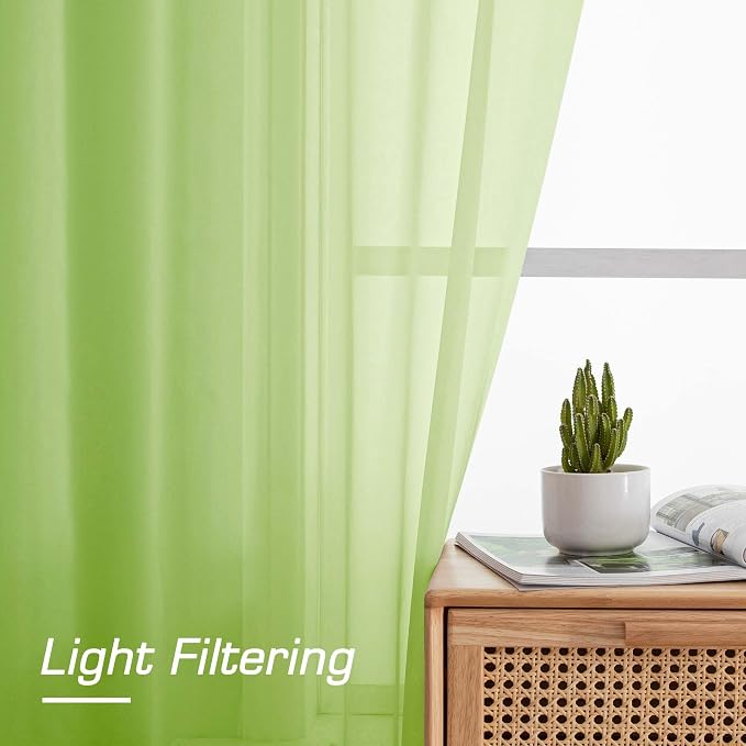 OWENIE Sheer Lime Curtains for Bedroom Living Room 78 Inches Long 2 Panels Set - Image 4