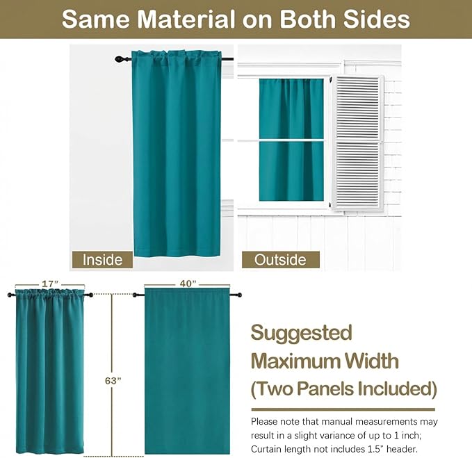 OVZME Teal Blackout Curtains for Bedroom 63 Inch Length 2 Panels, Protect - Image 2