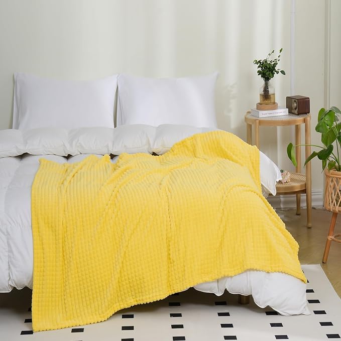 Puncuntex Flannel Fleece Throw Blanket Bright Yellow 60"×80", Super Soft Plush - Image 5