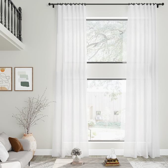 Nanspring White Linen Curtains 168 Inches Long Back Tab Extra Long Curtains - Image 2
