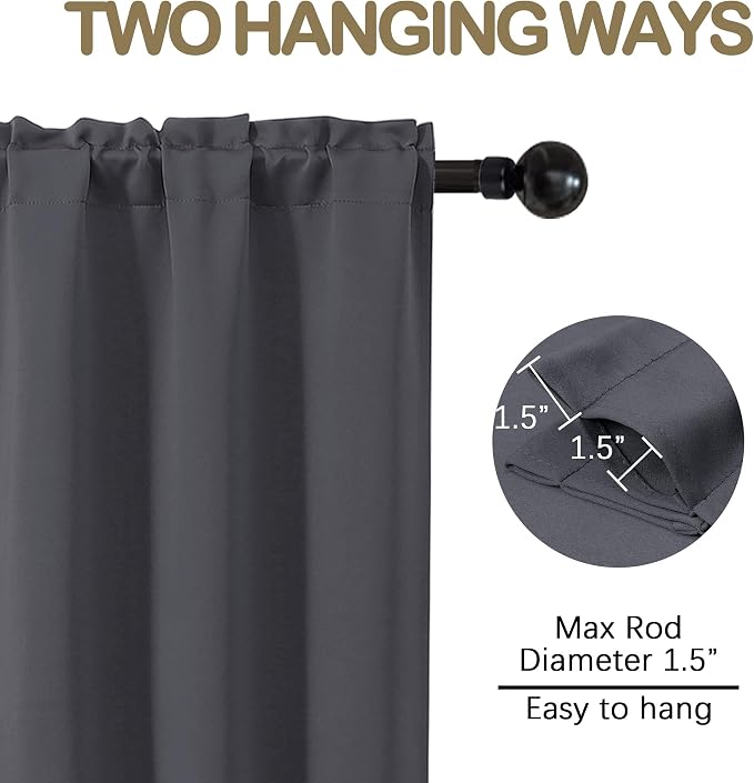 OVZME Charcoal Grey Blackout Curtains - Image 4