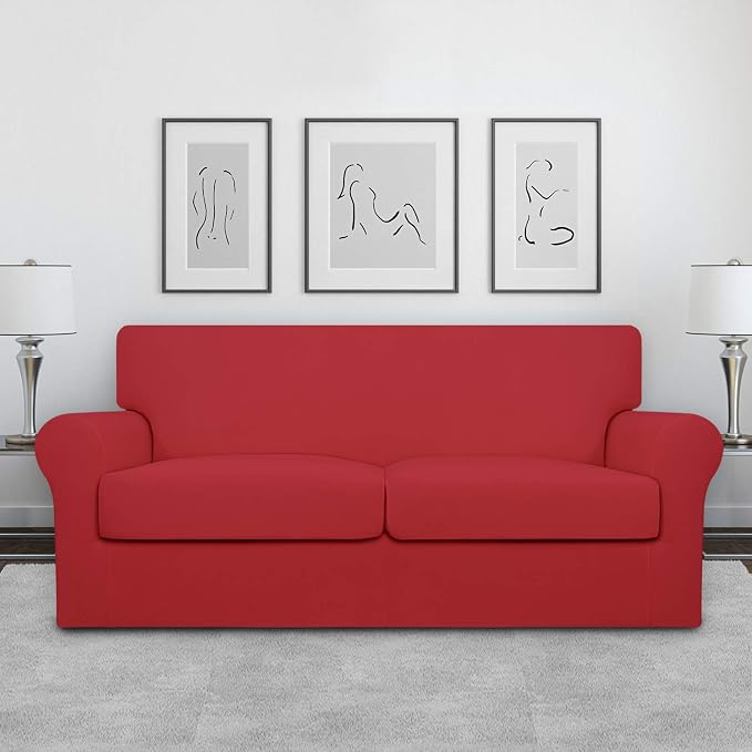 Easy-Going Oversized 3 Pieces Stretch Fleece Soft Loveseat Couch Cover - Image 2