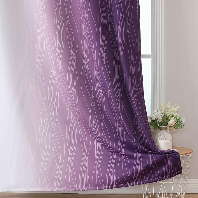 Estelar Textiler Purple and Greyish White Blackout Curtains 54 Inch Length - Image 6