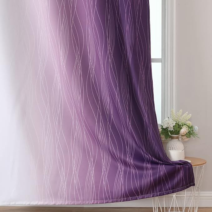 Estelar Textiler Purple and Greyish White Blackout Curtains & Drapes - Image 6