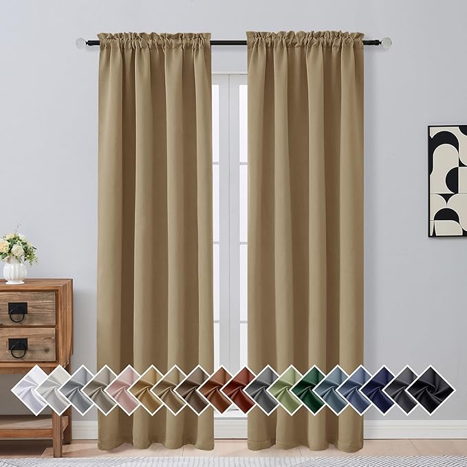 OVZME Taupe Blackout Curtains for Bedroom 84 Inch Length 2 Panels Set, Soft by OVZME