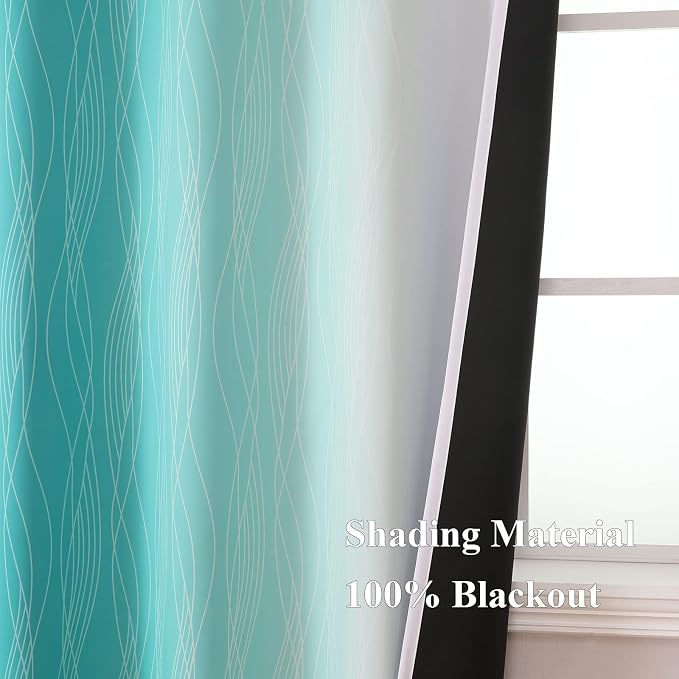 Estelar Textiler Teal and Greyish White Blackout Curtains 63 Inches Long - Image 5