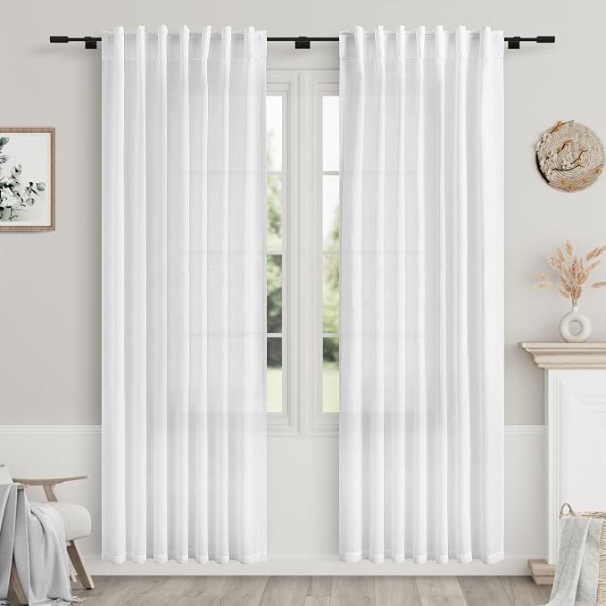 White Linen Curtains 80 inches Long by Nanspring