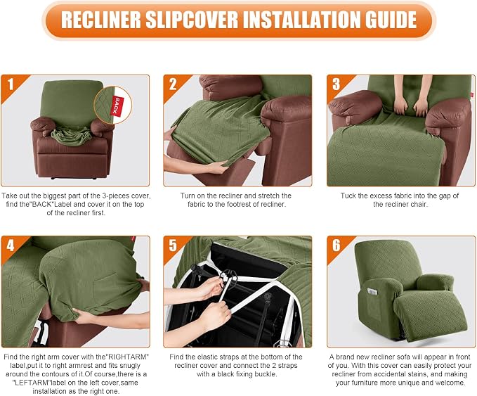 VANSOFY Oversized Recliner Chair Cover, 4-Pieces Stretch Recliner Covers - Image 6