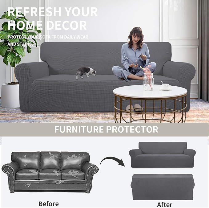 Easy-Going Stretch 4 Seater Sofa Slipcover 1-Piece Sofa Cover Furniture - Image 4