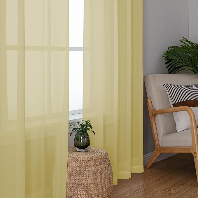 Chyhomenyc Mustard Yellow Sheer Curtains 72 Inches Long, Light Filtering Window - Image 3