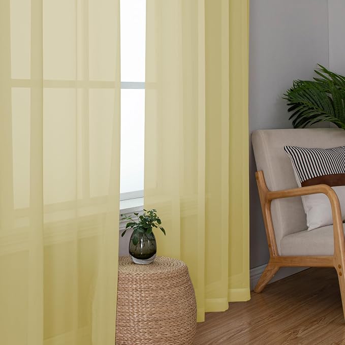 Chyhomenyc Mustard Yellow Sheer Curtains 120 Inches Long - Image 5