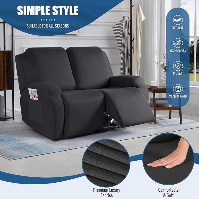 TAOCOCO Recliner Loveseat Slipcover, 2 Pieces Polyester Fabric Stretch Sofa - Image 2