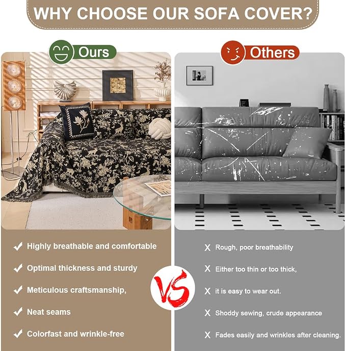 ROOMLIFE Black Couch Cover Sofa Covers, Chenille Couches Covers - Image 4