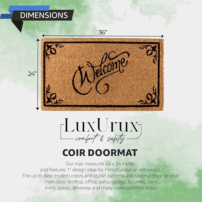 LuxUrux Extra Large Welcome Mats Outdoor Coco Coir Doormat, - Image 2