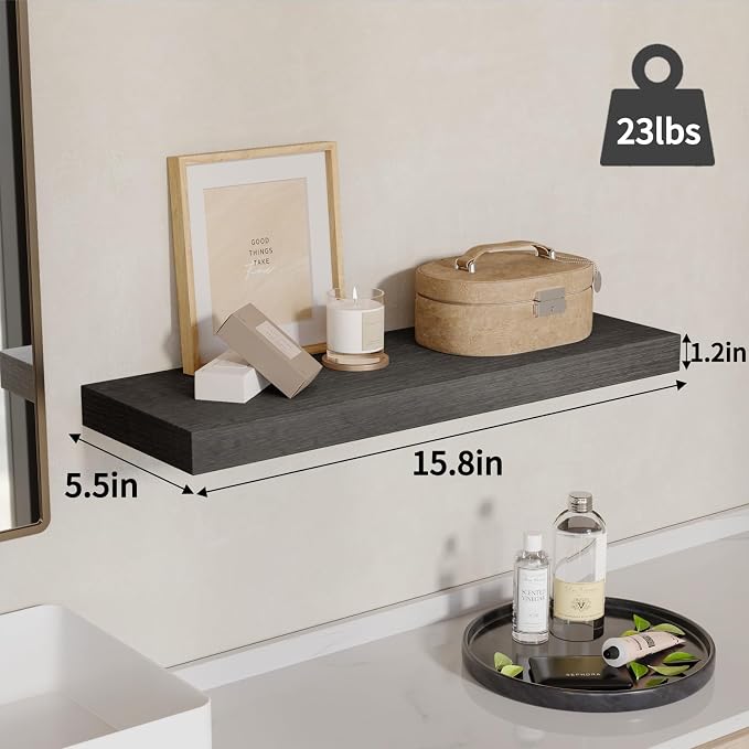 Fixwal 15.8in Floating Shelves, Rustic Wood Finish Wall Shelves Set of 4 - Image 3