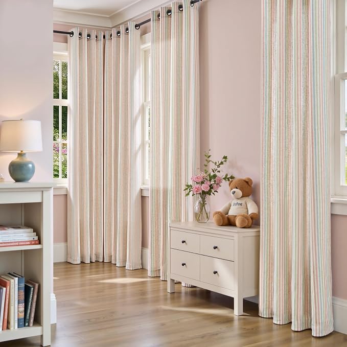 jinchan Linen Curtains for Living Room Candy Striped Curtains 84 inch Length - Image 7