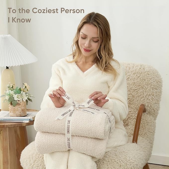 Snuggle Sac Ultra Soft Ivory Bedding Blanket Twin XL, Warm Fluffy Microfiber - Image 6