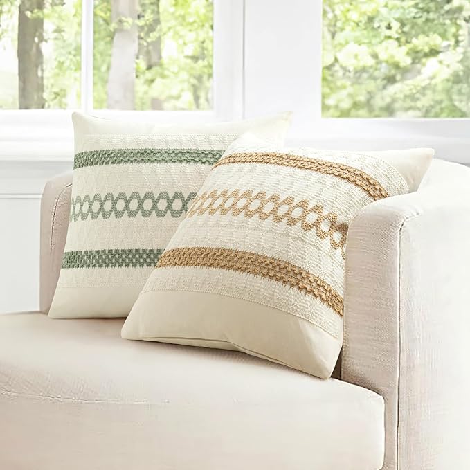 MIULEE Set of 2 Sage Green Boho Decorative Pillow Covers 16x16 Inch Farmhouse - Image 3