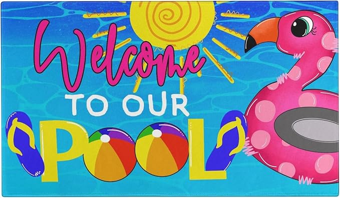 Summer Door Mat, Welcome to Our Pool Flamingo Indoor Outdoor Non-Slip Mat by Xsinufn